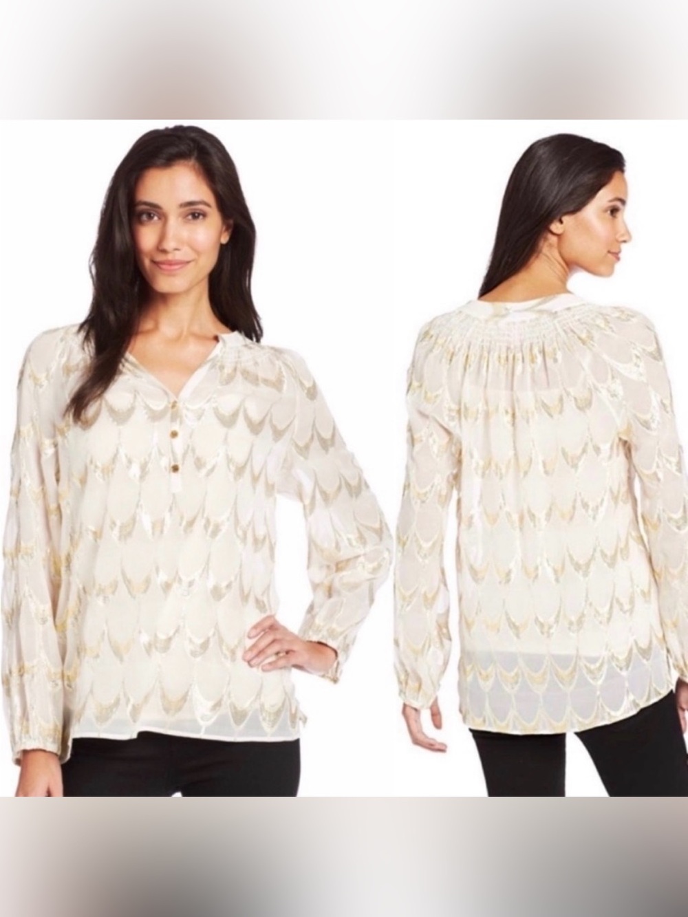 Lilly Pulitzer ELSA TOP Cameo White Gold & Silver Silk Jacquard Semi Sheer | XS
